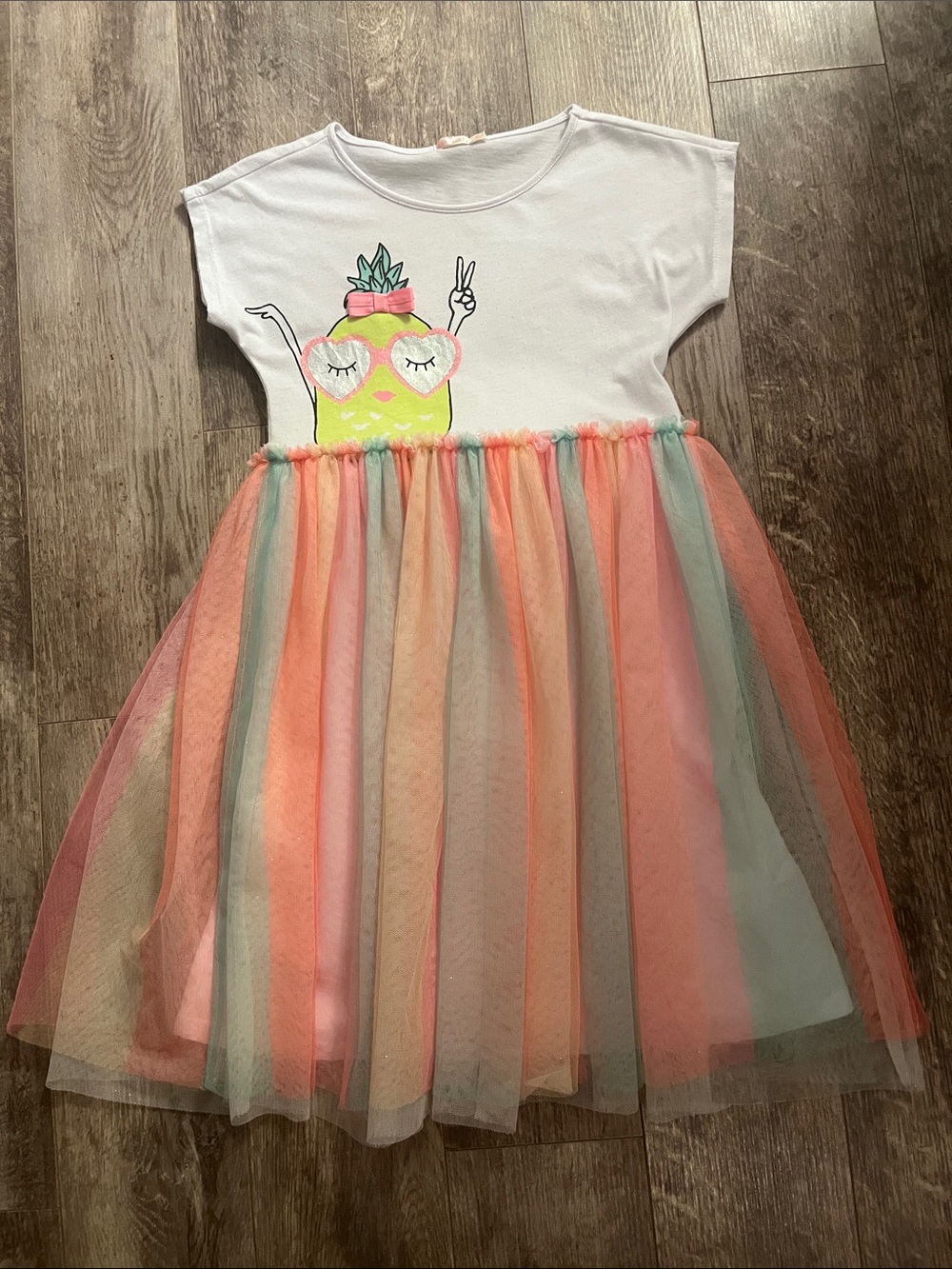 Billieblush White Dress with Coral, Pink & Mint Tulle Skirt Size 10